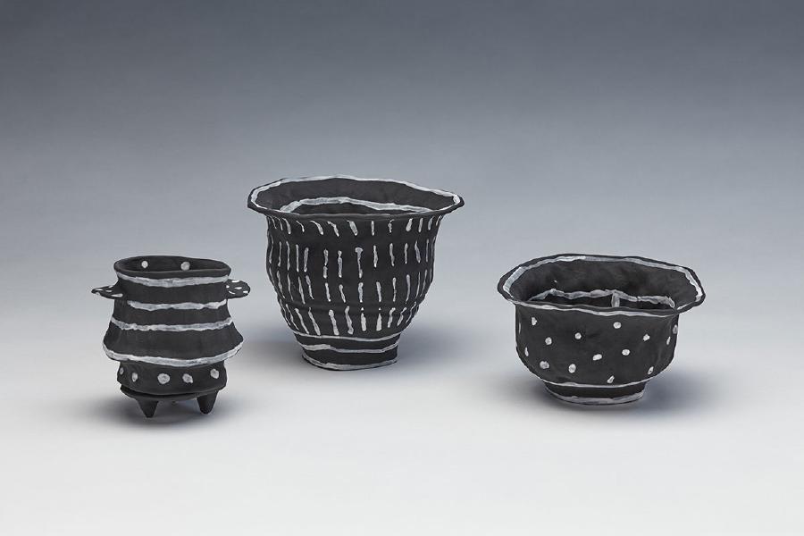 2015, terra cotta clay with underglaze, 5" - 10" h x 4" - 8" w