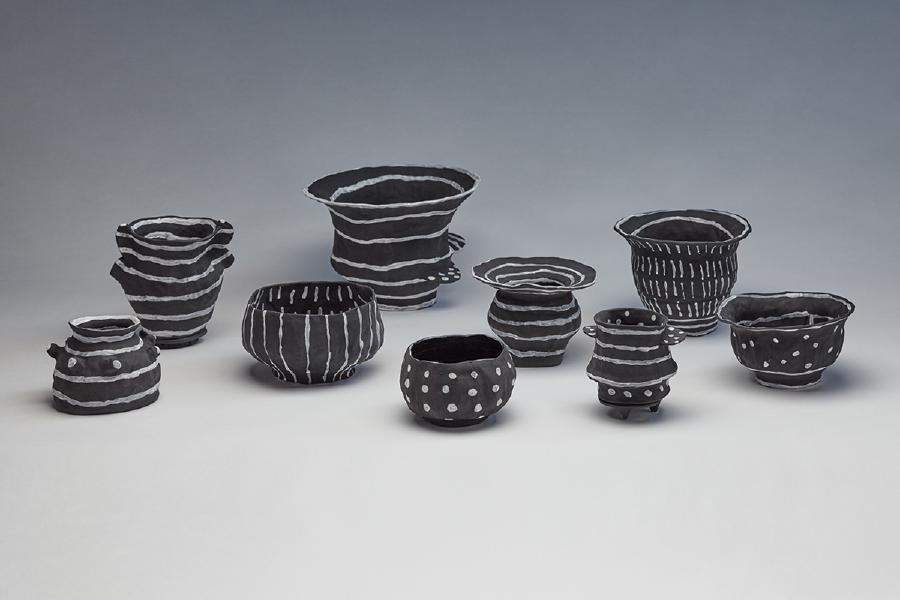 2015, terra cotta clay with underglaze, 5" - 10" h x 4" - 8" w