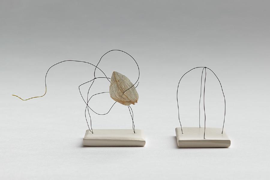 2015/2016, wire, paint, petal, and clay, approx. 2.5 x 3.5"